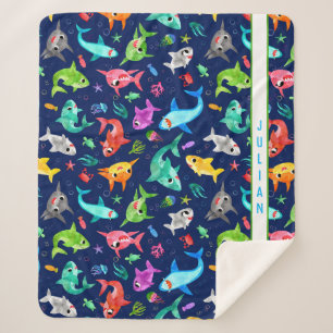 Couverture Sherpa Aquarelle Famille de requins adorable Personnalisé