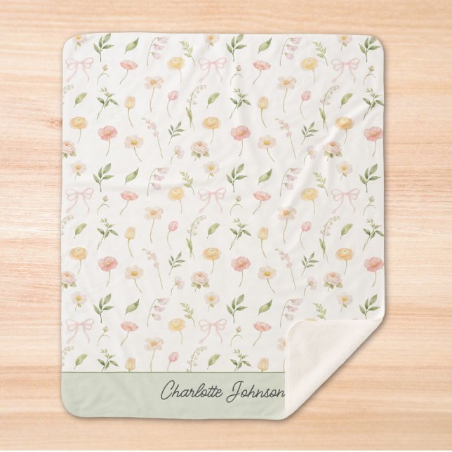 Couverture Sherpa Aquarelle Fleur Florale Rose Jaune Personnalisée (Créateur téléchargé)