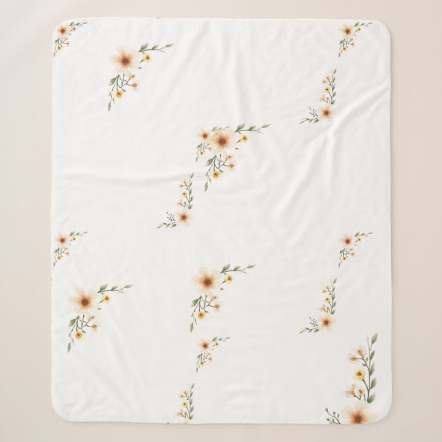 Couverture Sherpa Aquarelle Fleurs mignonnes minimalistes (Devant)