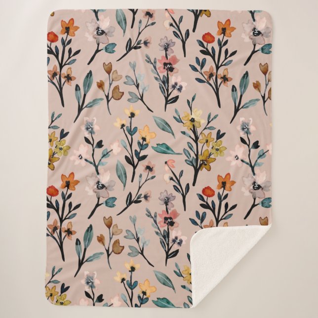 Couverture Sherpa Aquarelle florale Boho Rose Dusty personnalisée (Devant)