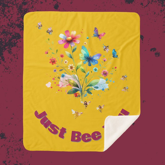 Couverture Sherpa Aquarelle florale simple Monogramme Abeille sur mo (Créateur téléchargé)