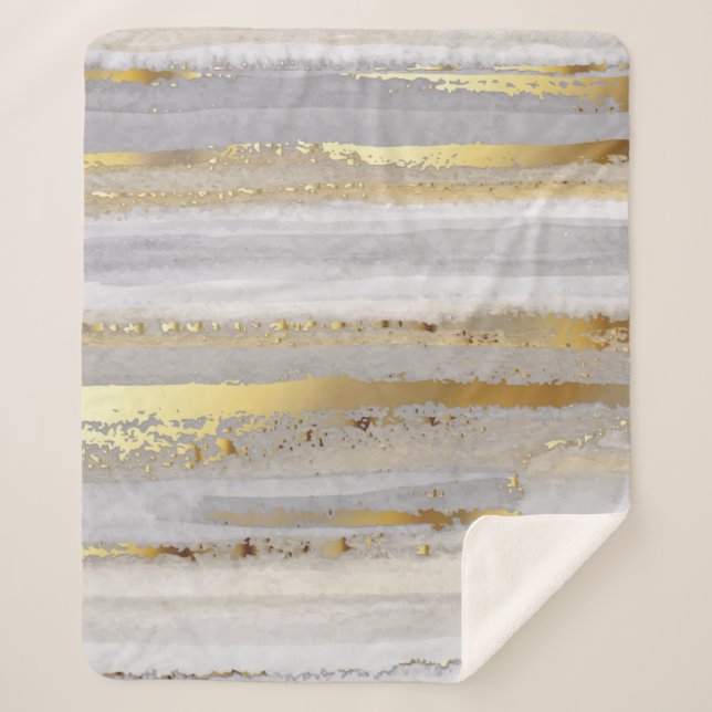 Couverture Sherpa Aquarelle gris et texture or de luxe (Devant)