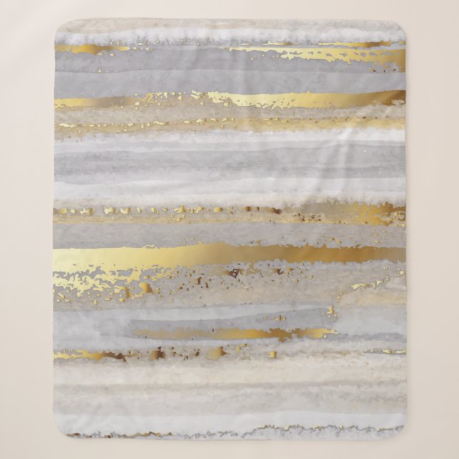 Couverture Sherpa Aquarelle gris et texture or de luxe (Devant)