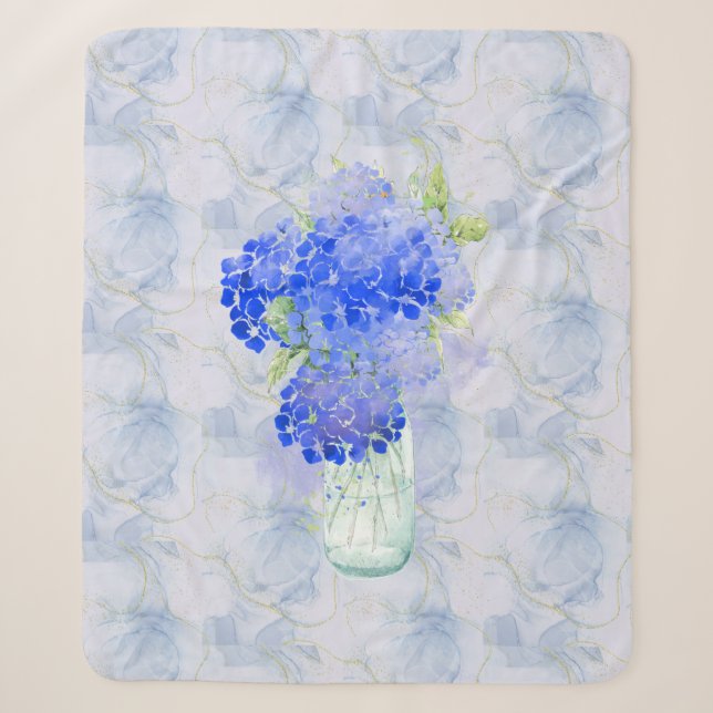 Couverture Sherpa Aquarelle Hydrengea Jardin Fleur violet Floral (Devant)
