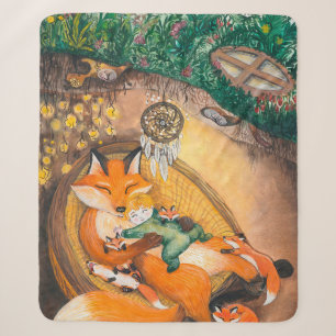 Couverture Sherpa aquarelle illustration d'un renard de chevreau sur