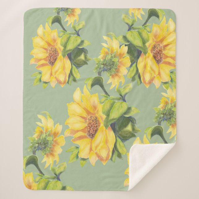 Couverture Sherpa Aquarelle Jardin Fleur de tournesol Floral (Devant)