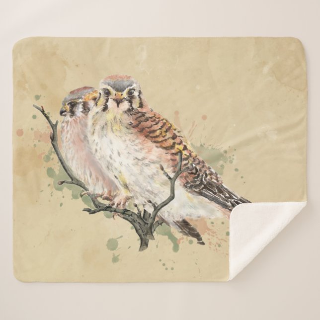 Couverture Sherpa Aquarelle Kestrel Falcon Bruant Hawk Oiseau Art Fl (Devant (Horizontal))