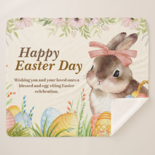 Couverture Sherpa Aquarelle Lapin floral avec noeud Jour de Pâques j