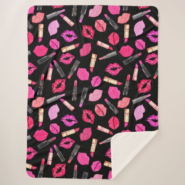 Couverture Sherpa Aquarelle Lipstick Motif maquillage Artiste Sherpa (Devant)