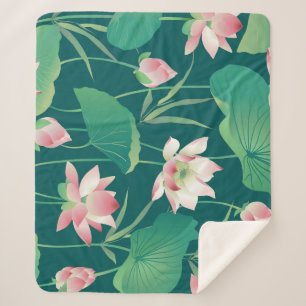 Couverture Sherpa Aquarelle lotus : fleurs vintages sans soudure.