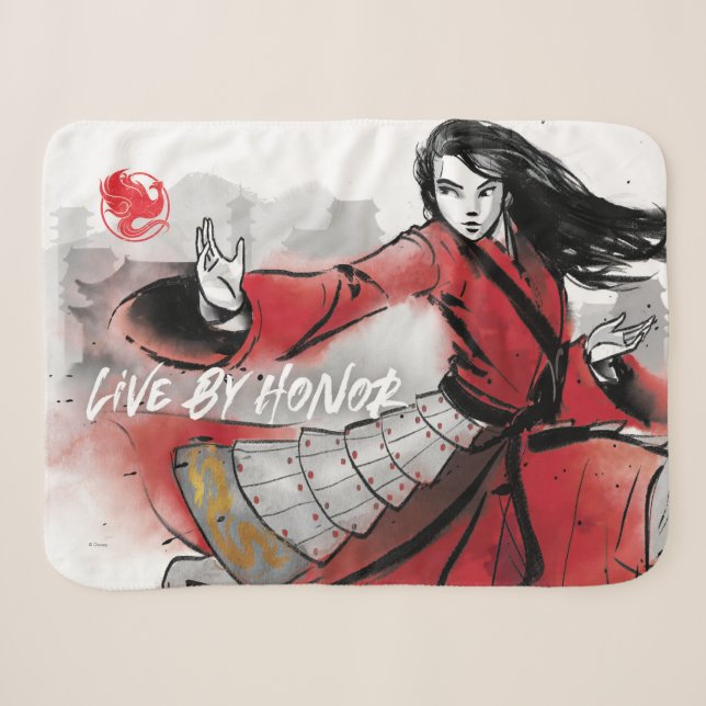 Couverture Sherpa Aquarelle Mulan "Live By Honor" (Devant (Horizontal))
