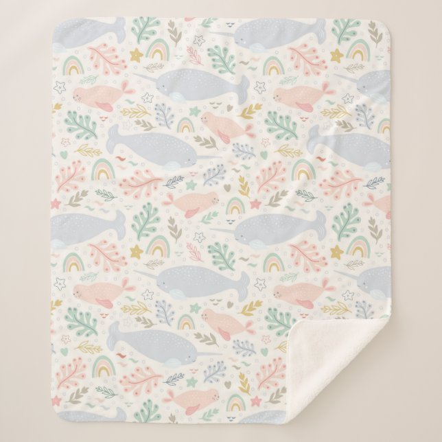 Couverture Sherpa Aquarelle Narwhal et Motif de phoque (Devant)