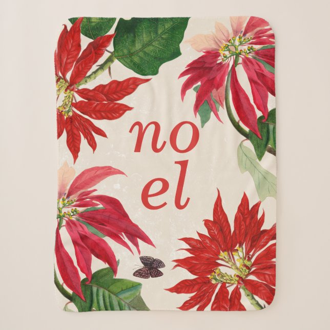 Couverture Sherpa Aquarelle Noel Festif Poinsettia Floral (Devant)