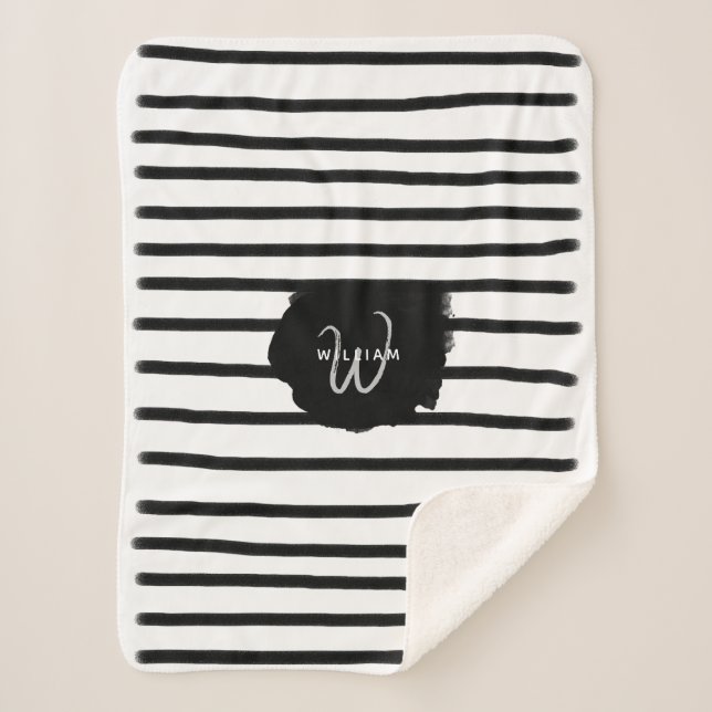 Couverture Sherpa Aquarelle noir et blanc Lignes tracées à la main (Devant)