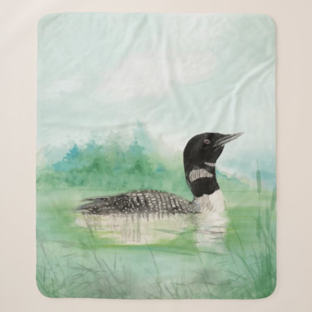 Couverture Sherpa Aquarelle Oiseau commun Loon Faune Nature Art (Devant)