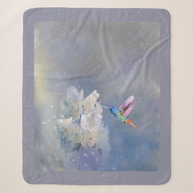 Couverture Sherpa Aquarelle Oiseau de jardin blanc colibri (Devant)