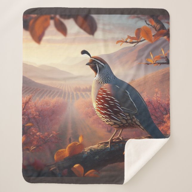 Couverture Sherpa Aquarelle originale California Quail Bird (Devant)