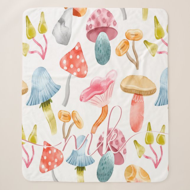 Couverture Sherpa Aquarelle Pastel Champignons (Devant)