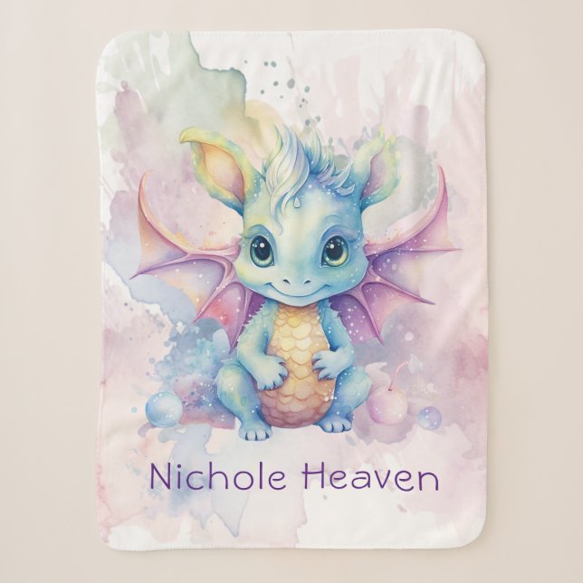 Couverture Sherpa Aquarelle Pastel Dragon Girl Baby shower Cadeau (Devant)