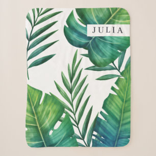 Couverture Sherpa Aquarelle personnalisée Feuilles tropicaux