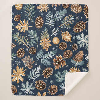 Couverture Sherpa Aquarelle Pine Cônes Motif d'hiver