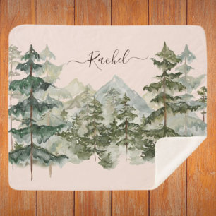 Couverture Sherpa Aquarelle Pine Forêt et montagne Esthétique
