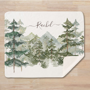Couverture Sherpa Aquarelle Pine Forêt et montagne Esthétique