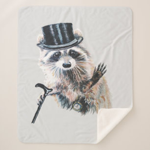 Couverture Sherpa Aquarelle Raccoon habillé Formellement amusant Art