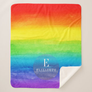 Couverture Sherpa Aquarelle Rainbow Monogramme personnalisé