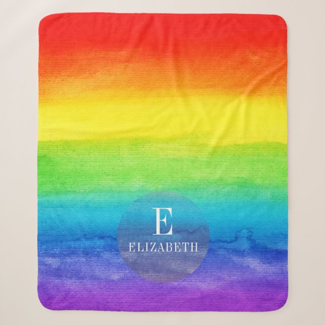 Couverture Sherpa Aquarelle Rainbow Monogramme personnalisé (Devant)