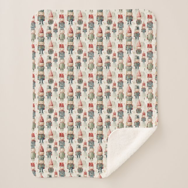Couverture Sherpa Aquarelle rouge et verte noix de Noël (Devant)