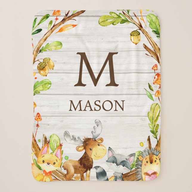 Couverture Sherpa Aquarelle rustique Animaux de bois Personnalisés (Devant)
