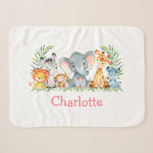 Couverture Sherpa Aquarelle Safari bébé animal éléphant