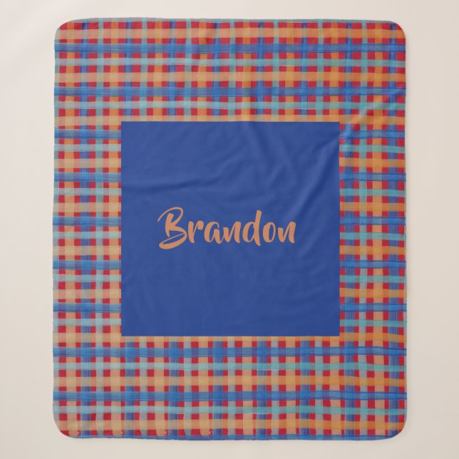 Couverture Sherpa Aquarelle Tartan Peint à la main Monogramme (Devant)