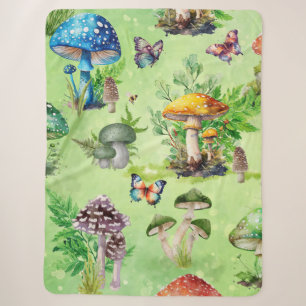 Couverture Sherpa Aquarelle Whimsical Mushroom Garden
