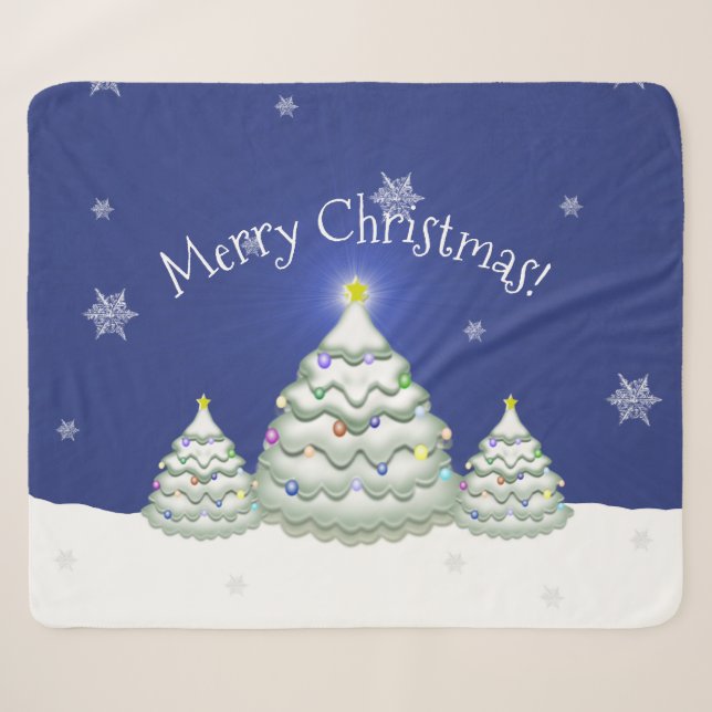 Couverture Sherpa Arbre de Noël bleu Sherpa Blanche (Devant (Horizontal))
