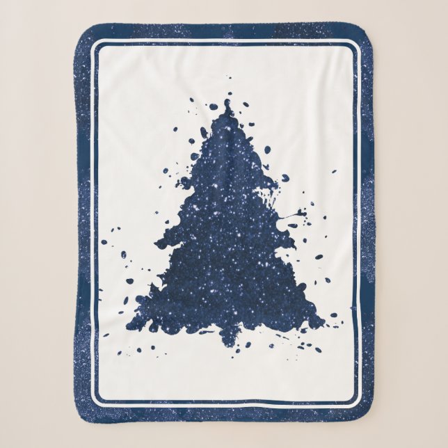Couverture Sherpa Arbre de Noël Moody | Classy Navy Blue Splatter (Devant)