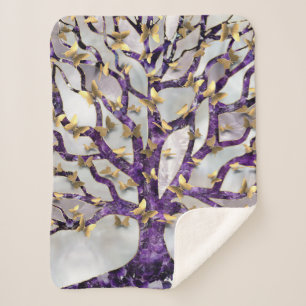 Couverture Sherpa Arbre de vie - Améthyste et papillons