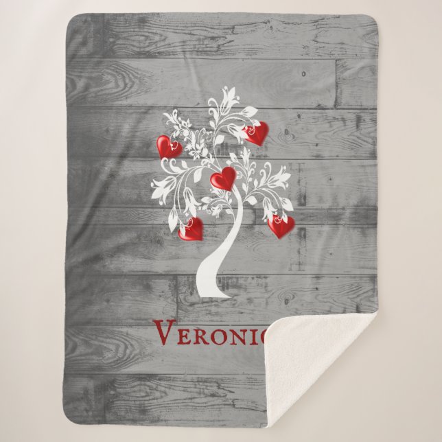 Couverture Sherpa Arbre rouge des coeurs Blanche Sherpa personnalisé (Devant)