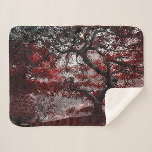 Couverture Sherpa Arbre rouge en fleurs de cerisiers
