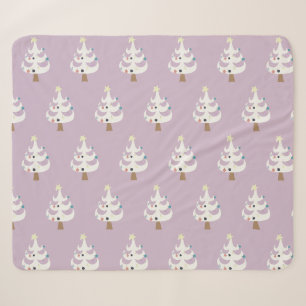 Couverture Sherpa Arbres de Noël blanc et lunatique sur violet