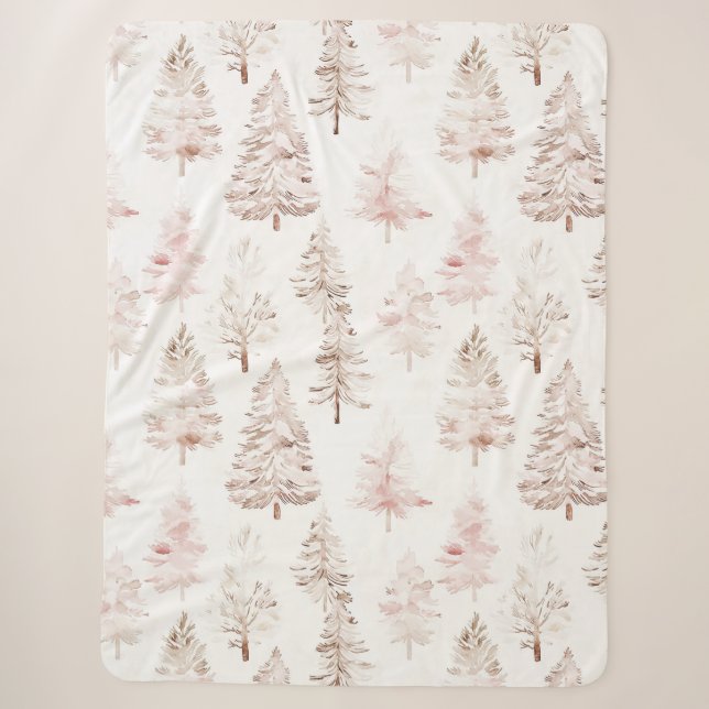 Couverture Sherpa Arbres de Noël blanc rose pâle (Devant)