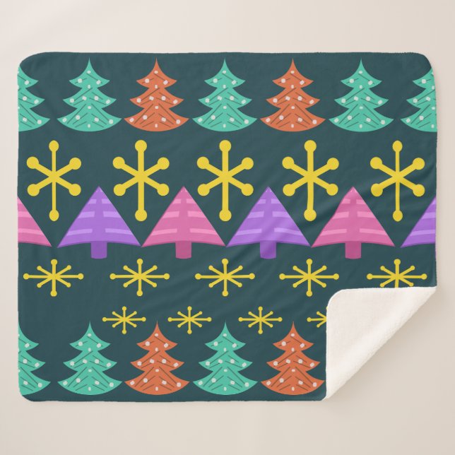 Couverture Sherpa Arbres de Noël de l'ère atomique Kitsch Dark (Devant (Horizontal))