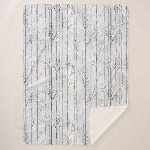Couverture Sherpa Arbres flocons de neige gris argent