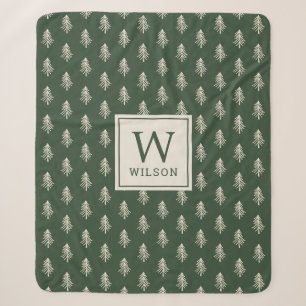 Couverture Sherpa Arbres Pins Rustiques Nom de Famille Monogramme No