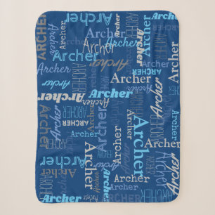 Couverture Sherpa Archer nom personnalisé nuances de bleu et gris