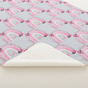 Couverture Sherpa Arcs-en-ciel gris et rose et Ladybugs Baby