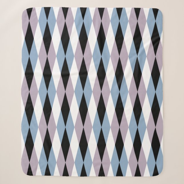 Couverture Sherpa Arlequin Diamond Motif - Bleu et Dusty Lilac (Devant)