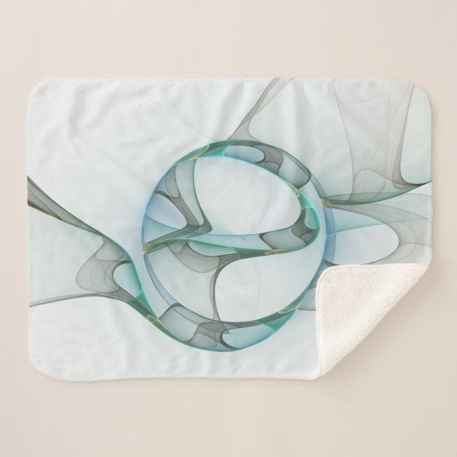 Couverture Sherpa Art Abstrait moderne Fractal Bleu Turquoise Gris (Devant (Horizontal))