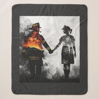 Couverture Sherpa Art de silhouette de couple infirmière et pompier